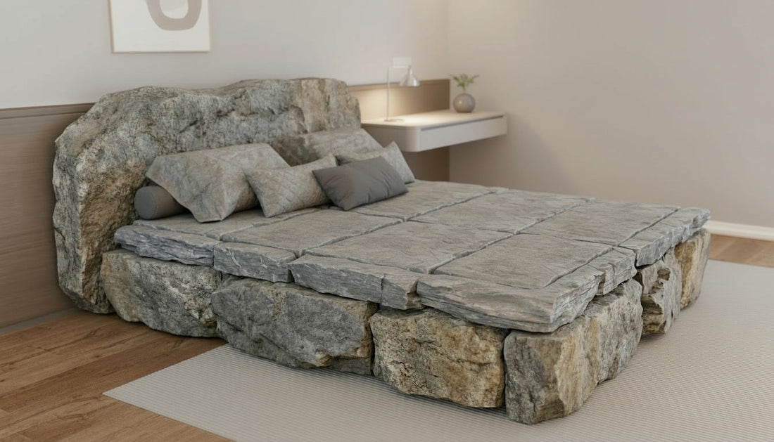 Krevet od kamena u spavaćoj sobi - vizuelni prikaz pretvrdog dušeka koji uzrokuje bol i loš san