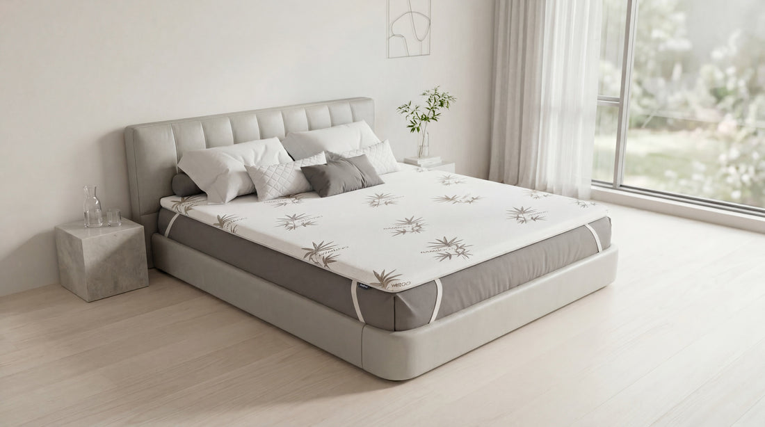 Prostirka za krevet (naddušek) postavljena na dušek u spavaćoj sobi