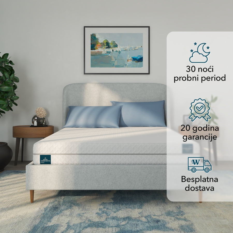 Balance Memory dušek na krevetu uz prikaz probnog perioda, garancije i besplatne dostave